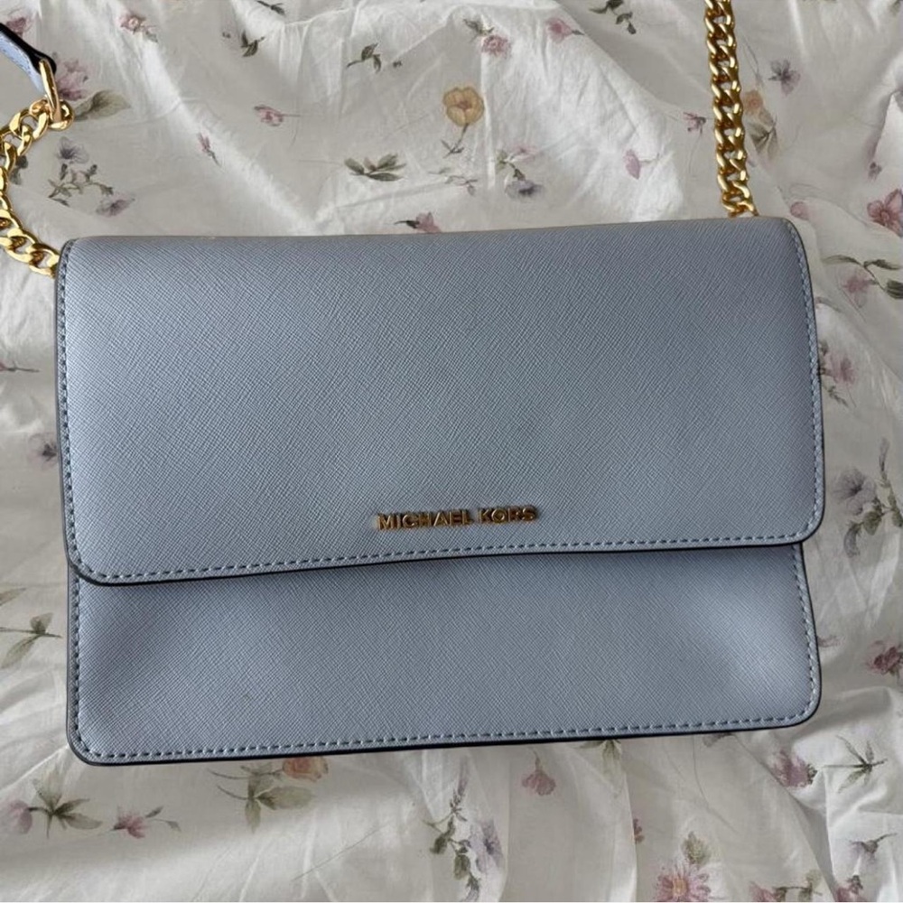 Michael Kors Light Blue Crossbody Bag with Gold Chain